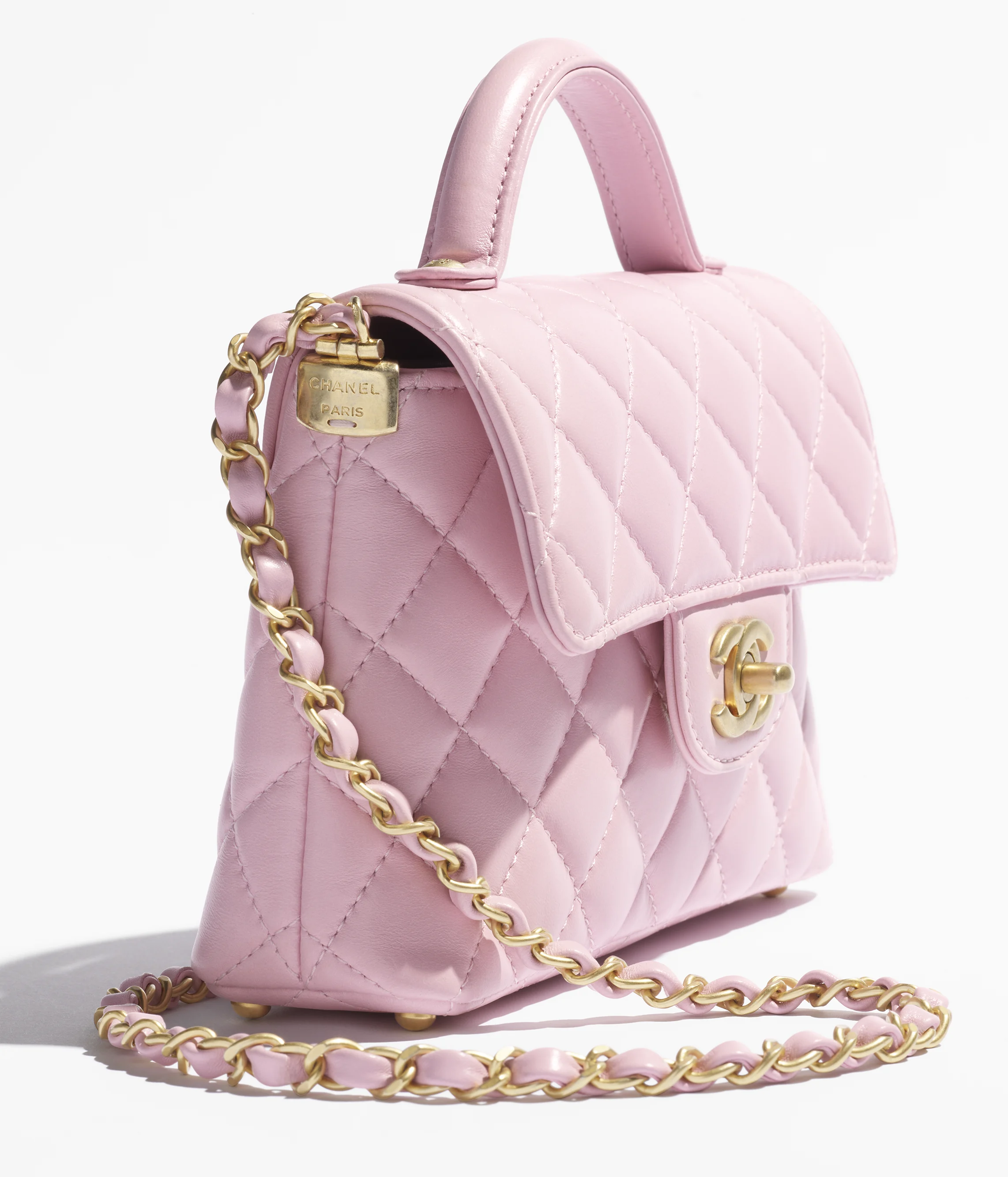 Chanel Small Flap Bag with Top Handle Lambskin & Gold-Tone Metal Light Pink AS5355-B19386-NADOE
