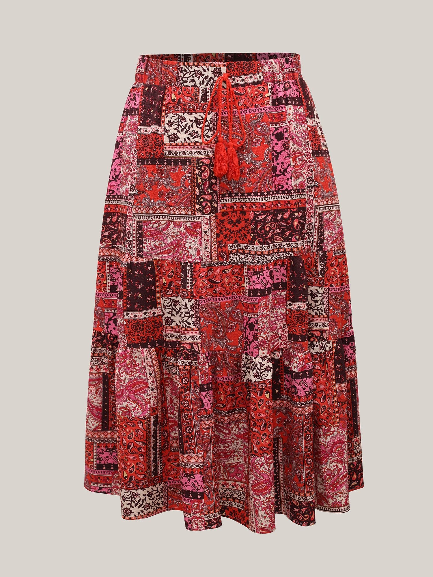 Geometric Collage Waist-Tie Maxi Skirt