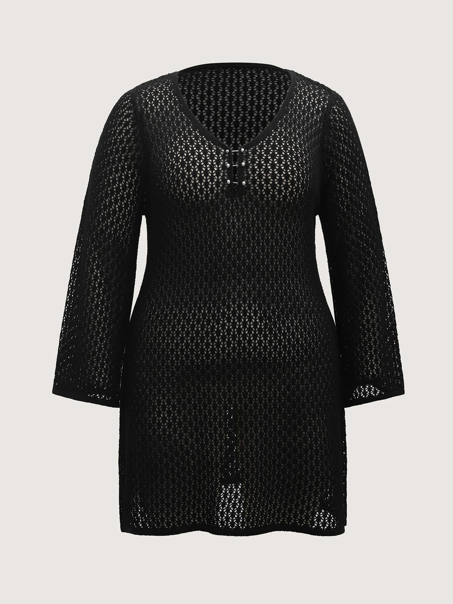 Split Neck Beaded Cut-Out Swim Cover-Up