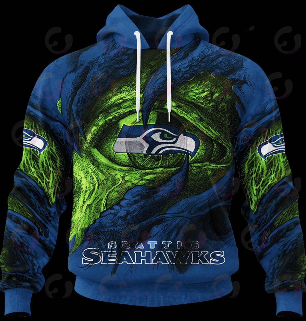 SEATTLE SEAHAWKS 3D HOODIE COMMANDERS DEMON EYES