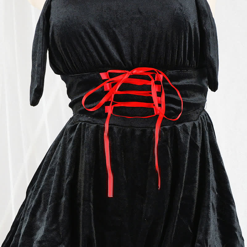 Cartoon Bunny Ears Lace Up Halter Lingerie