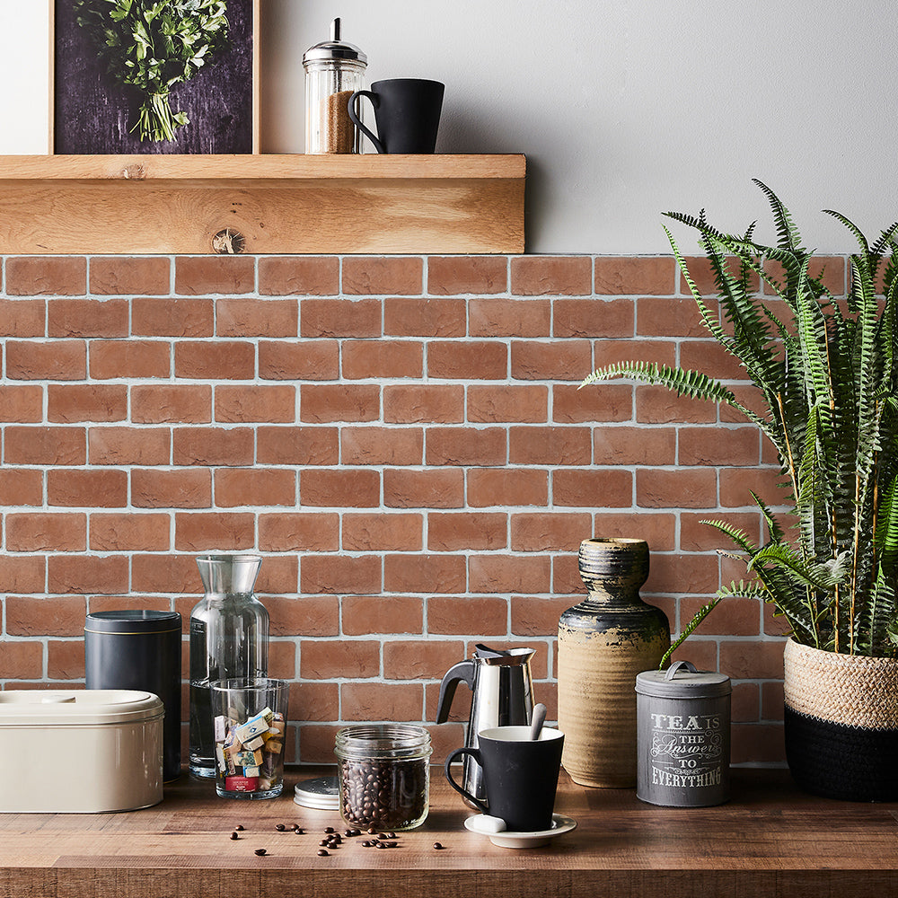 Red Orange Brick Peel and Stick Tile Stickers
