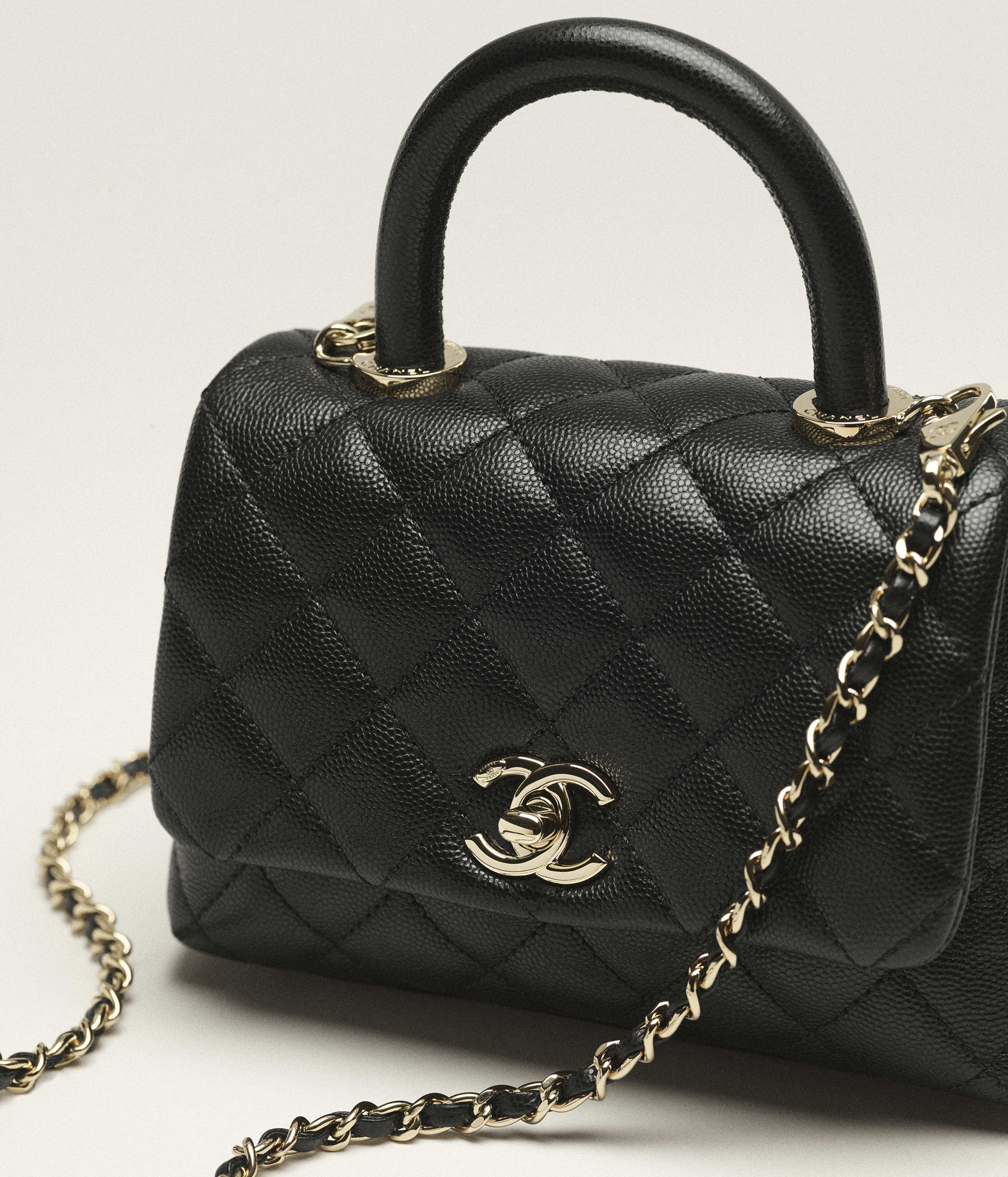 Chanel Mini Flap Bag with Top Handle Grained Calfskin & Gold-Tone Metal Black AS2215-B05061-94305