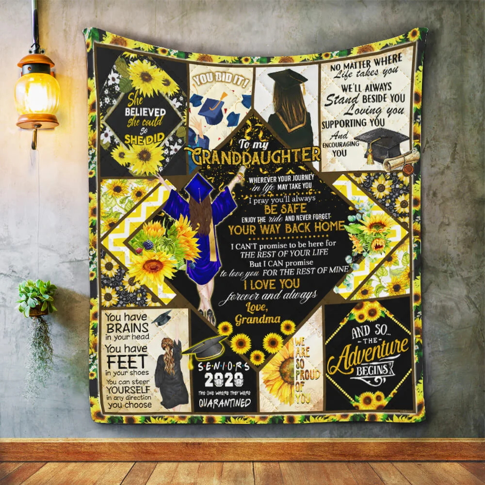 To Granddaughter. Sunflower. Senior Graduation Quilt Blanket