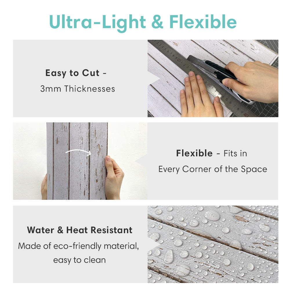 3D White Wood Grain Peel and Stick Wall Tile