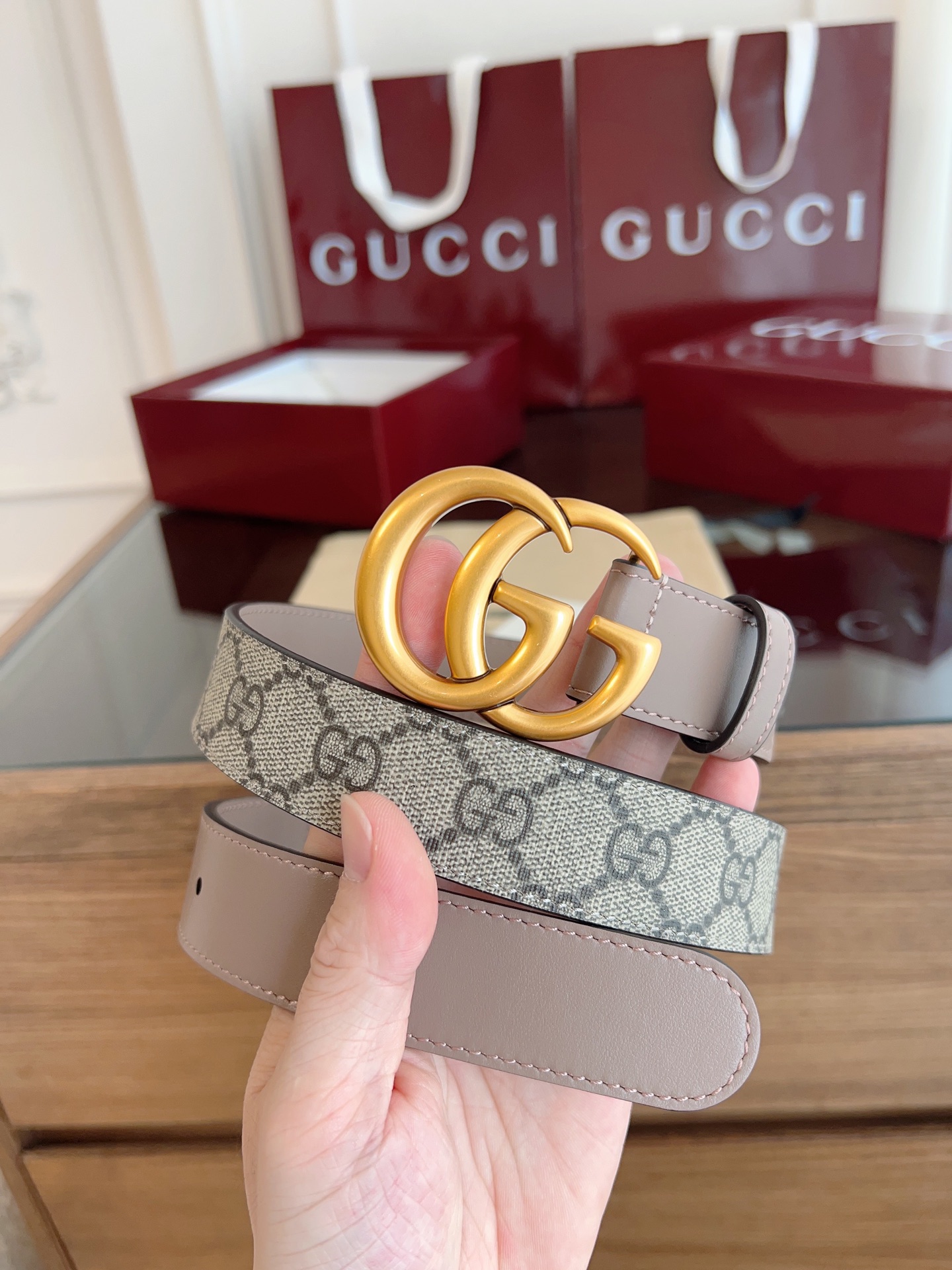Gucci Double G steel buckle women's cowhide double-sided belt 3.0cm wide