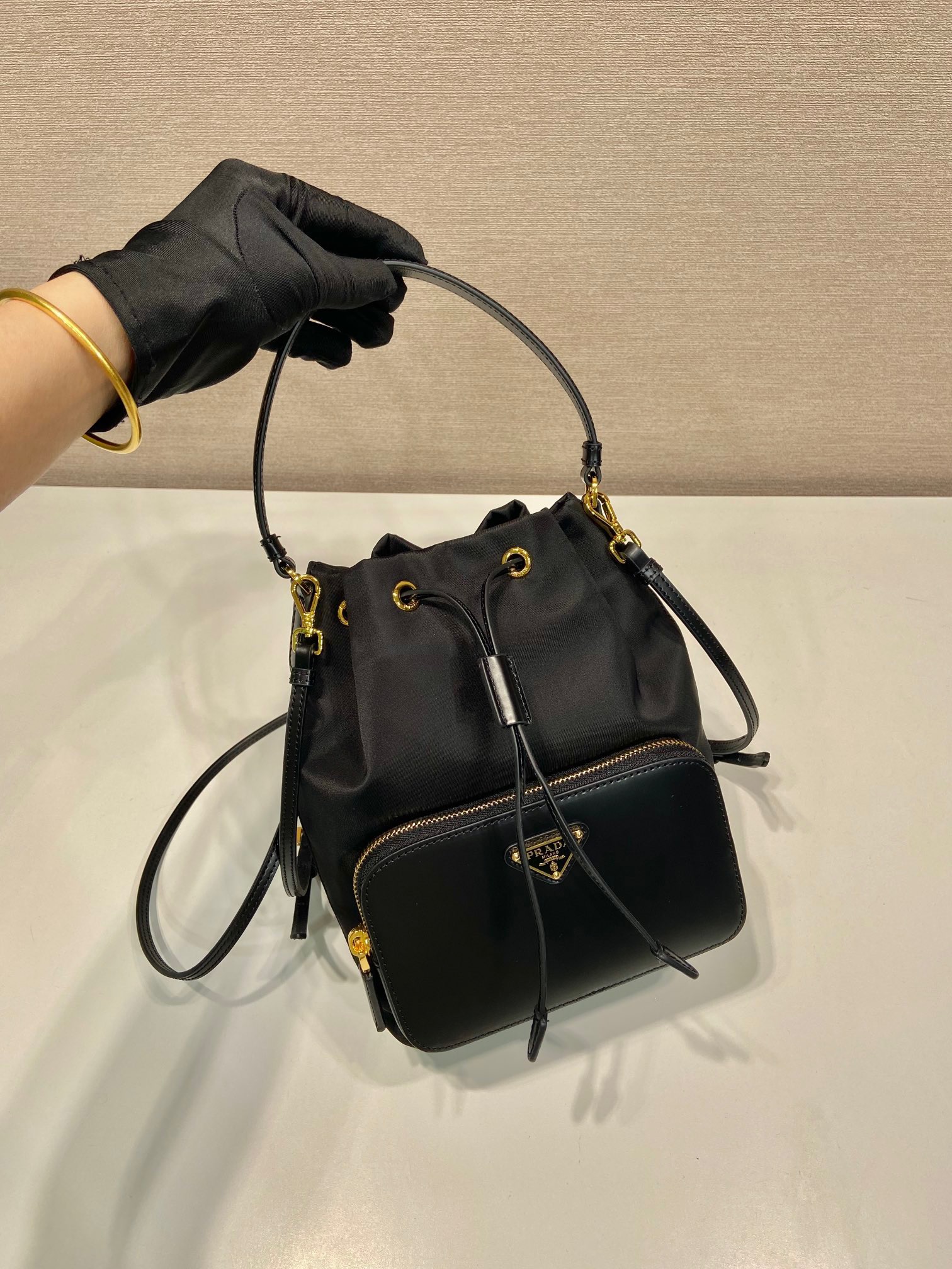 Prada Shiny Nylon Bucket Bag 1BH038