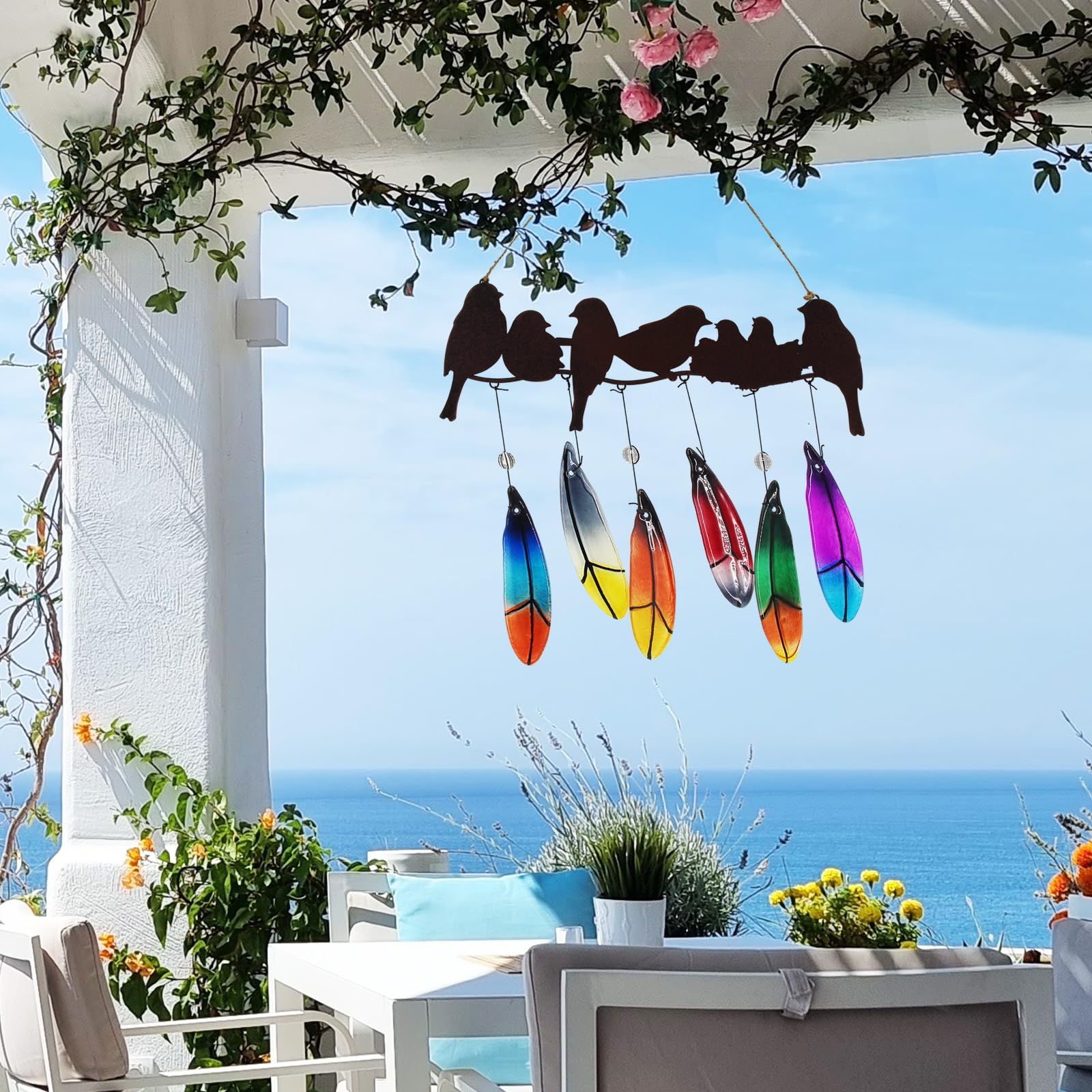 🔥Last Day 50% OFF🔥Colored Glass Memorial Wind Chimes-Metal Bird Yard Art