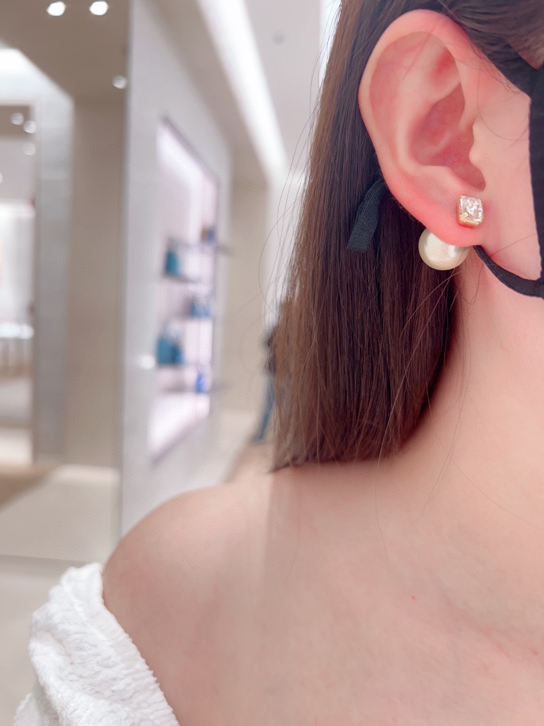 Dior Square Diamond Pearl Earrings
