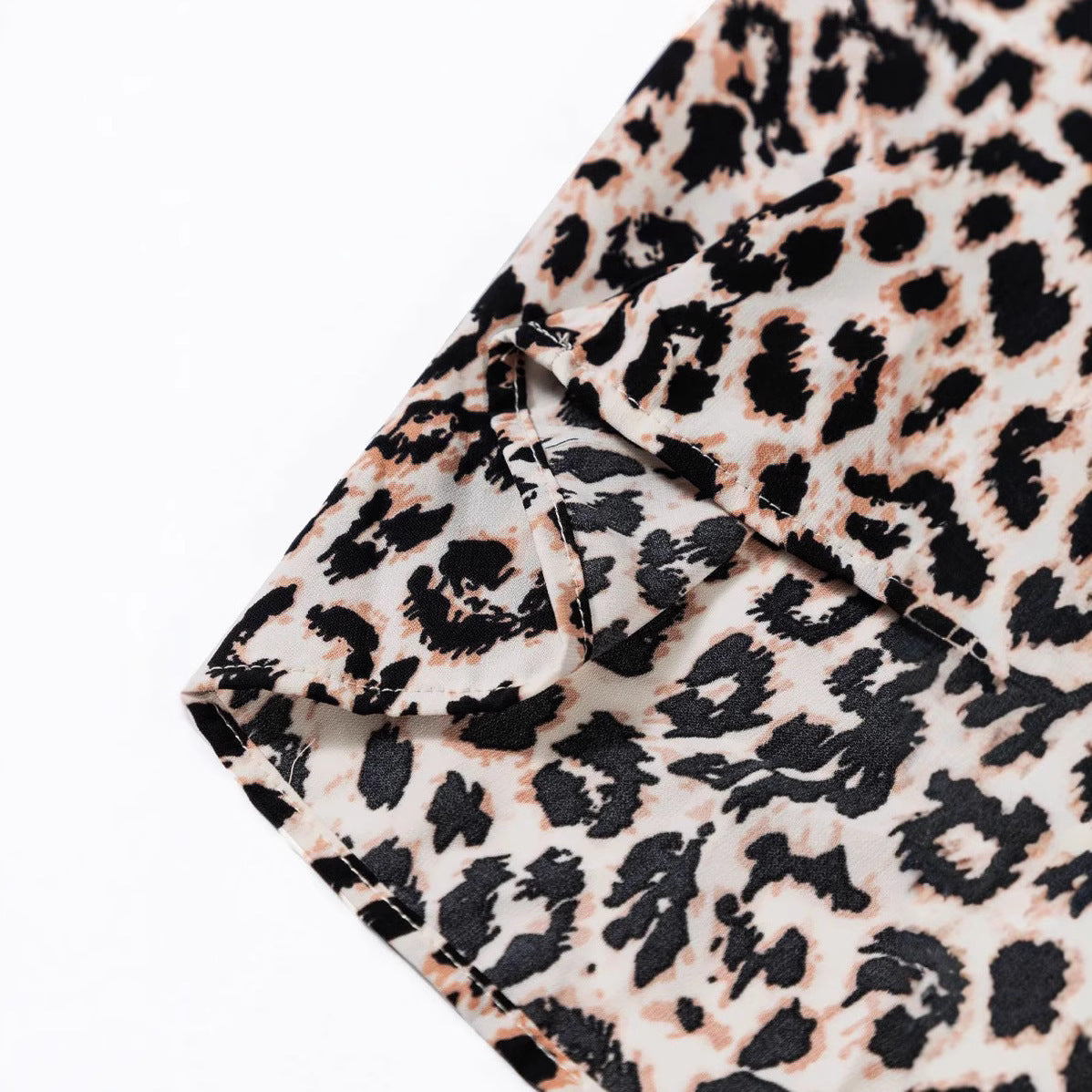 Leopard Print V-neck Buttoned Loose-Fit Long Dress for Women