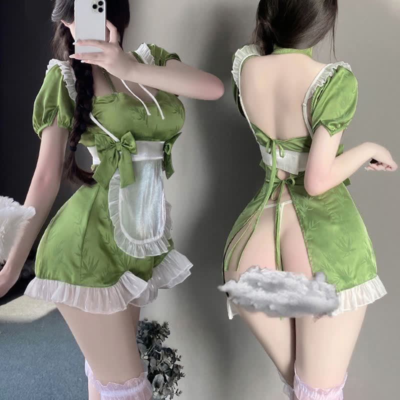 Cosplay Maid Vintage Buckle Bow knot Lingerie Set