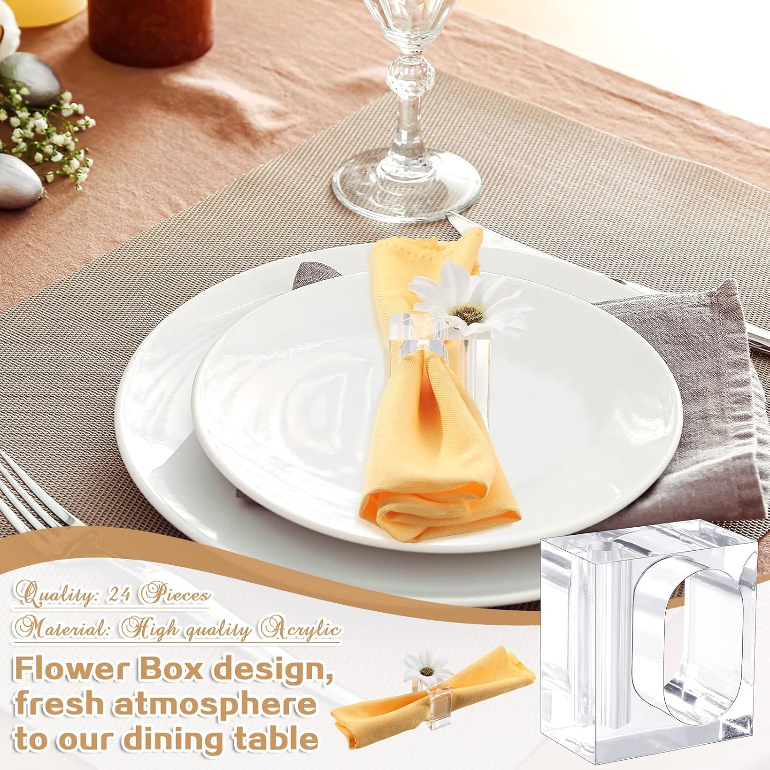 🔥ON SALE 49% OFF🔥Flower Napkin Rings Clear Acrylic Napkin Holder
