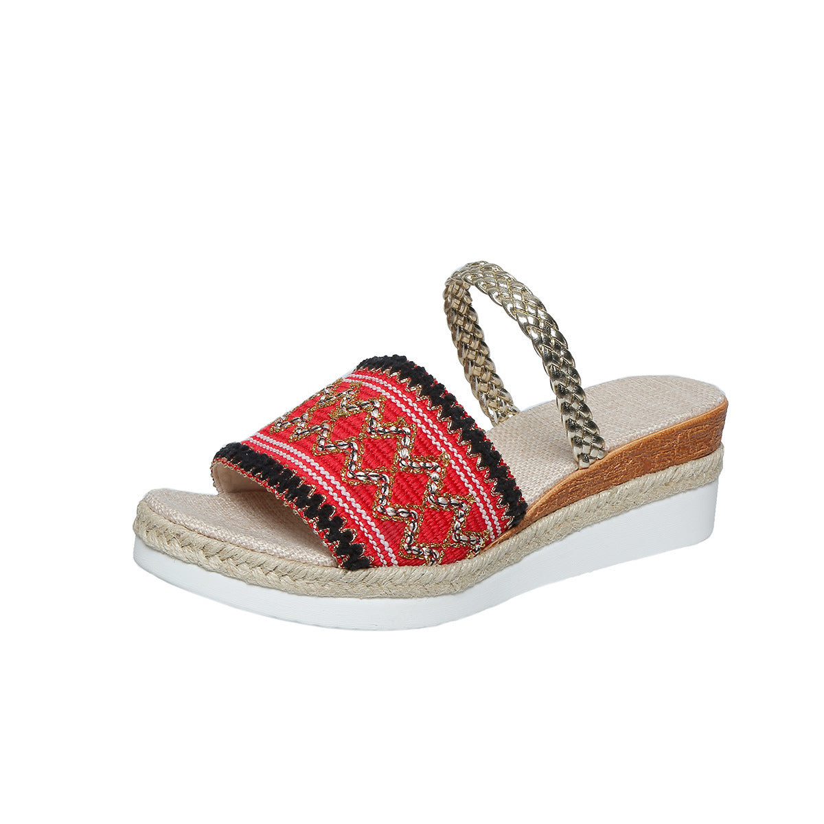 Ethnic Style Wave-Patterned Sandals: New Color-Blocked One-Line Thick-Soled Shoes for Women