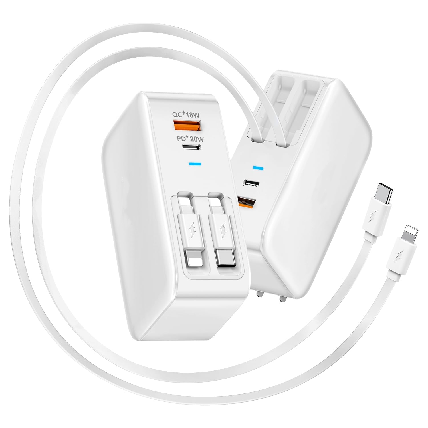 🔥2025 Upgraded🔥4 in 1 Retractable Wall Charger with Dual Cables