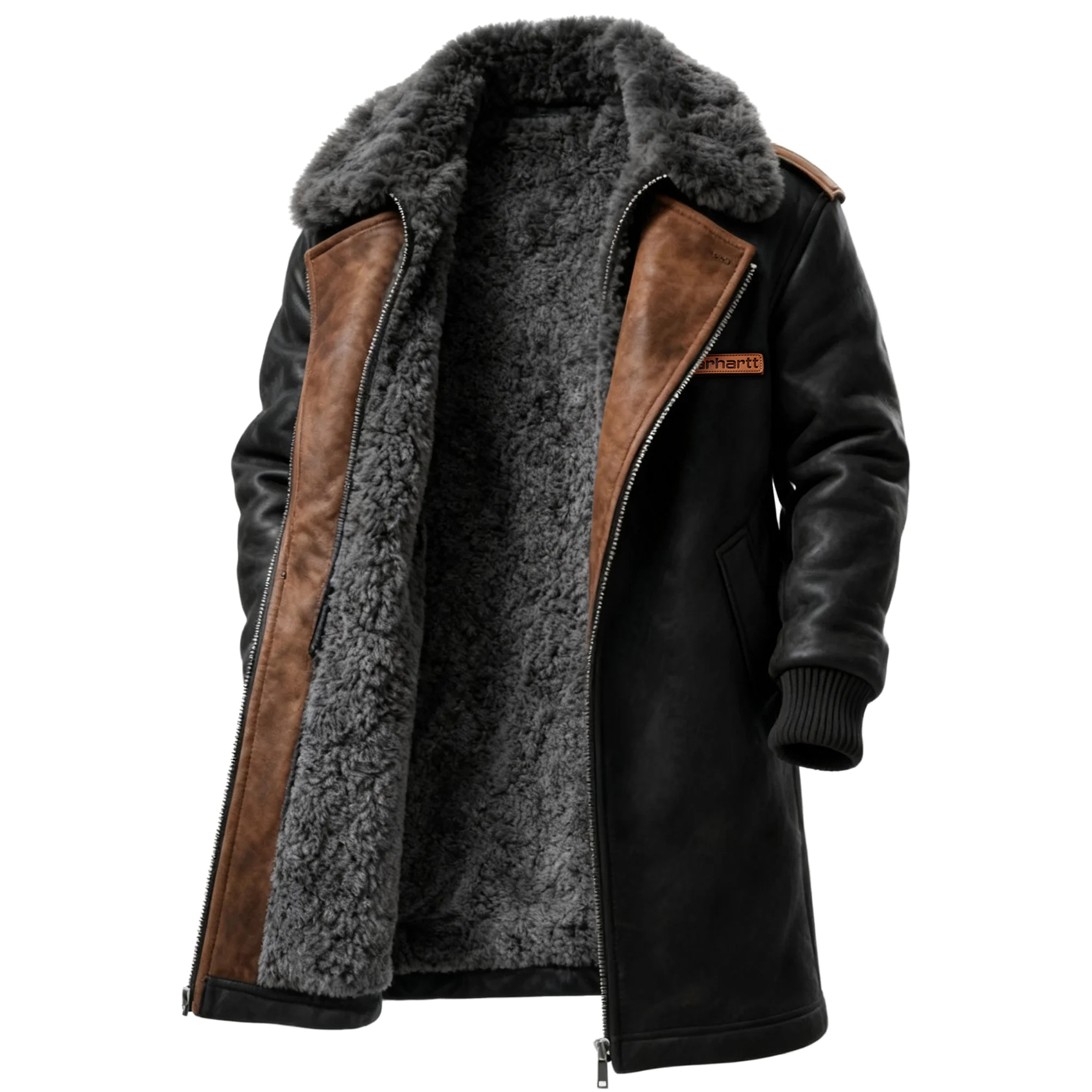 Winter Essential Longline Aviator Jacket with Detachable Fur Collar