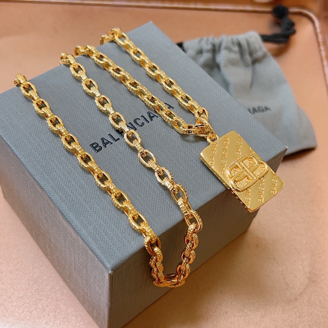 Balenciaga Gold BB Brand Chain Necklace