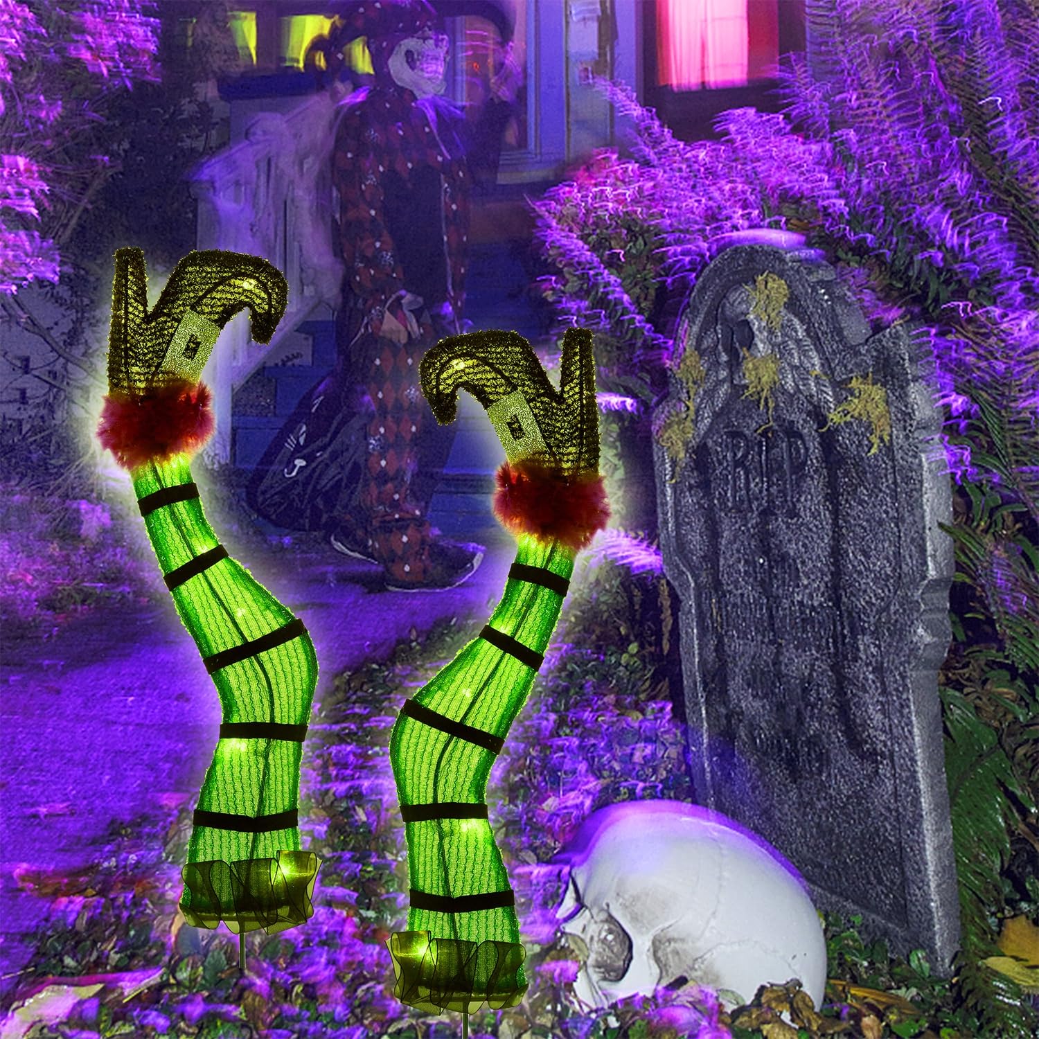 Halloween Lighted Wicked Witch Legs with Stakes - Height- 22