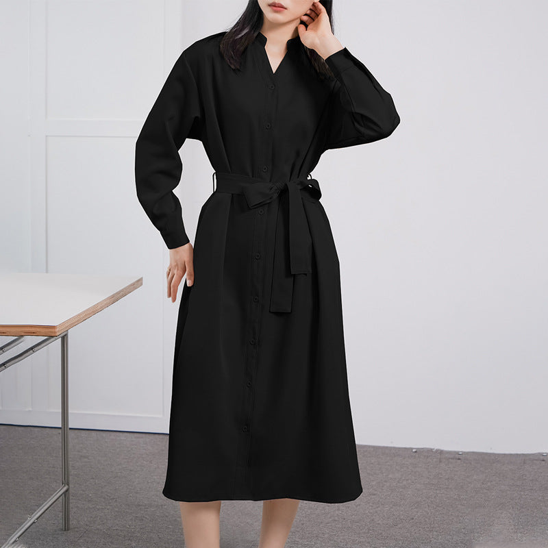 Spring Autumn Women Long Sleeve Loose Dress High Grade Windbreaker Dress Women Belt Adjustable
