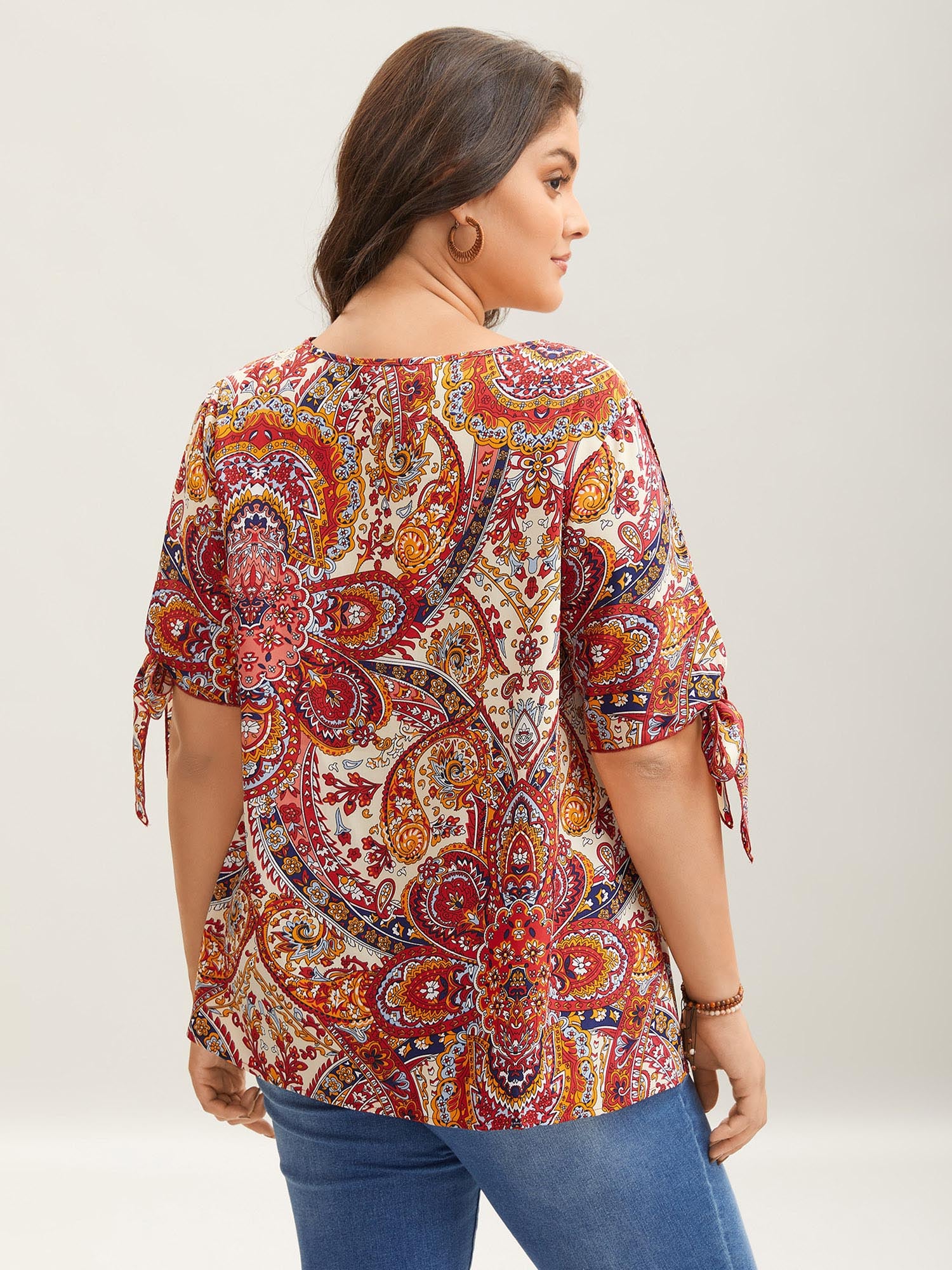Paisley Print Round Neck Tied Shirt