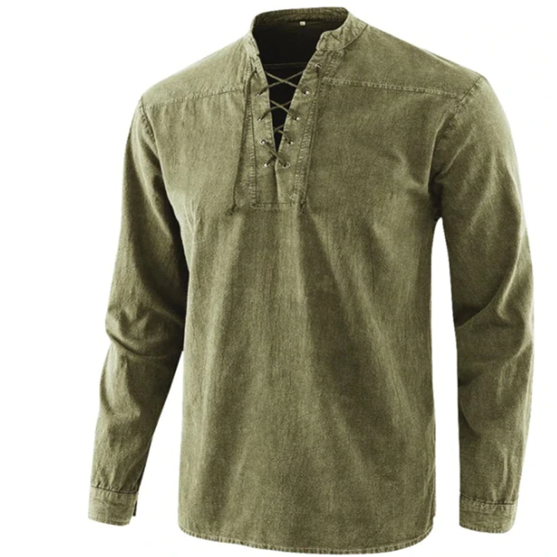 Solidny kolor vintage lace-up stand collar luźny casual