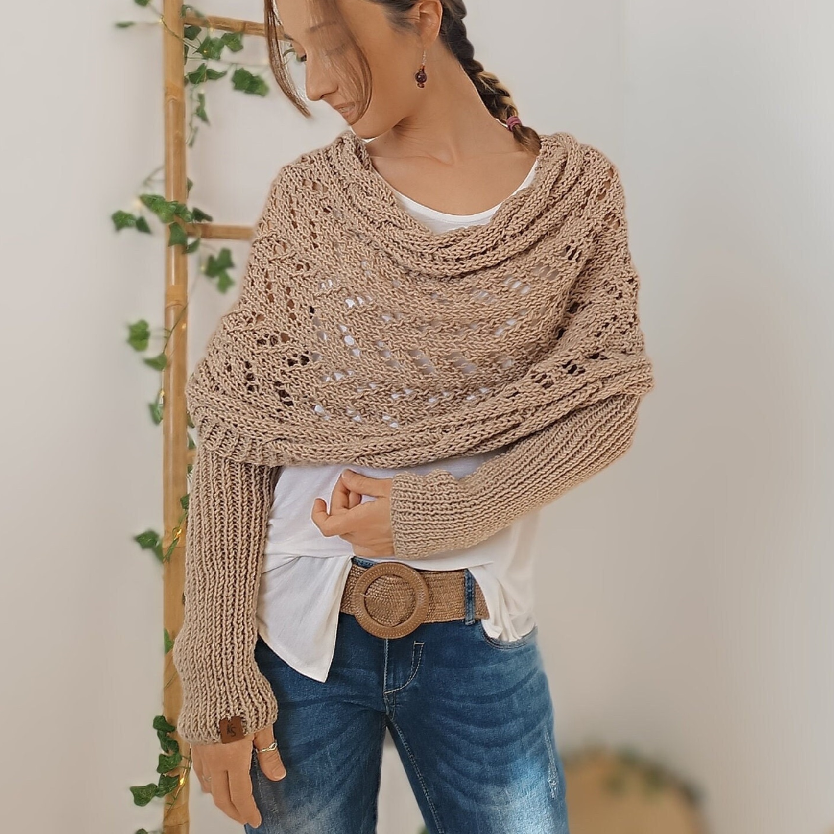ON SALE🔥Scarf With Sleeves, Knitted Cable Wrap