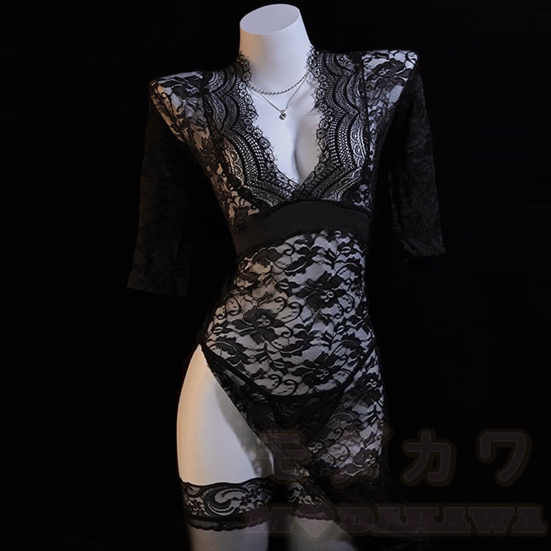 Sexy Lace See-through Split Lingerie Dress