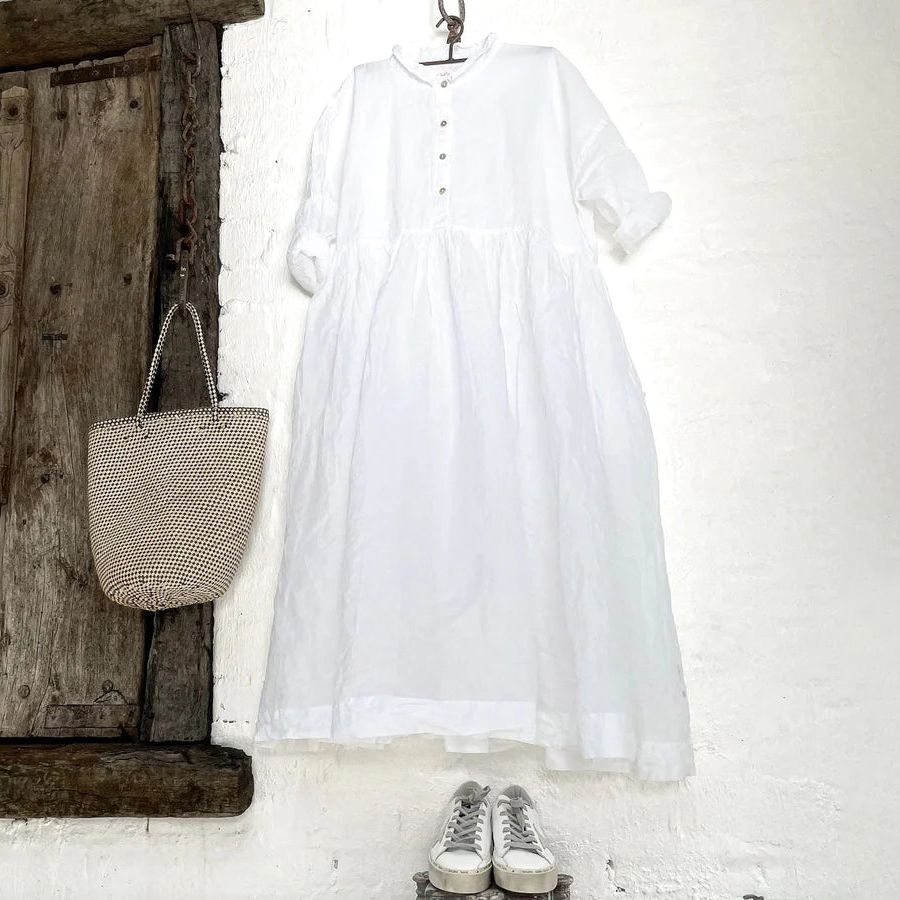 Solid Comfortable Casual Button V-Neck Long Sleeve Midi Dress