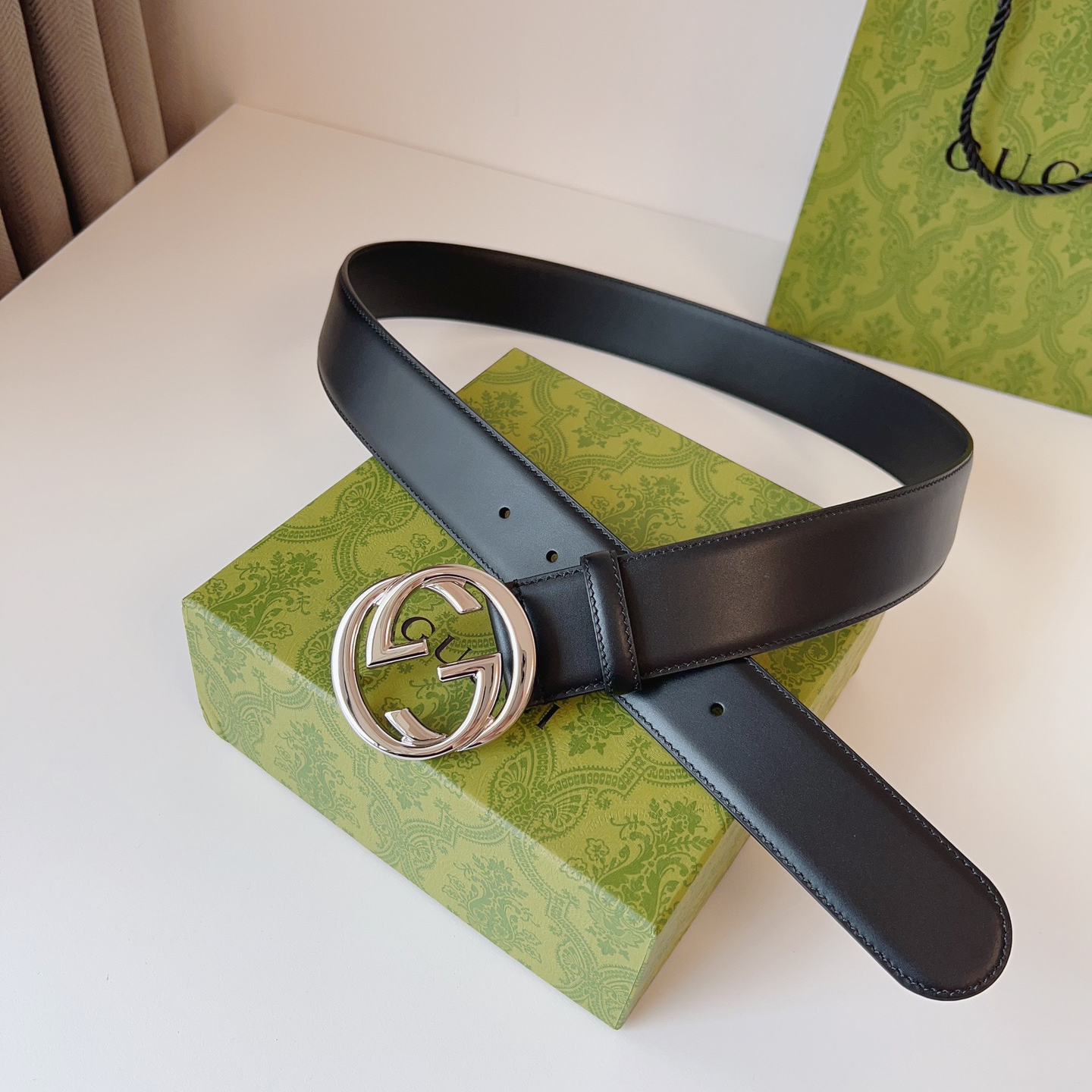Gucci new double G buckle leather Belt Width 4.0CM