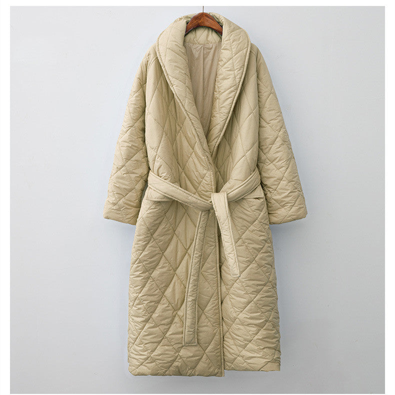 Fashionable Over-The-Knee Cotton-Padded Jacket for Women