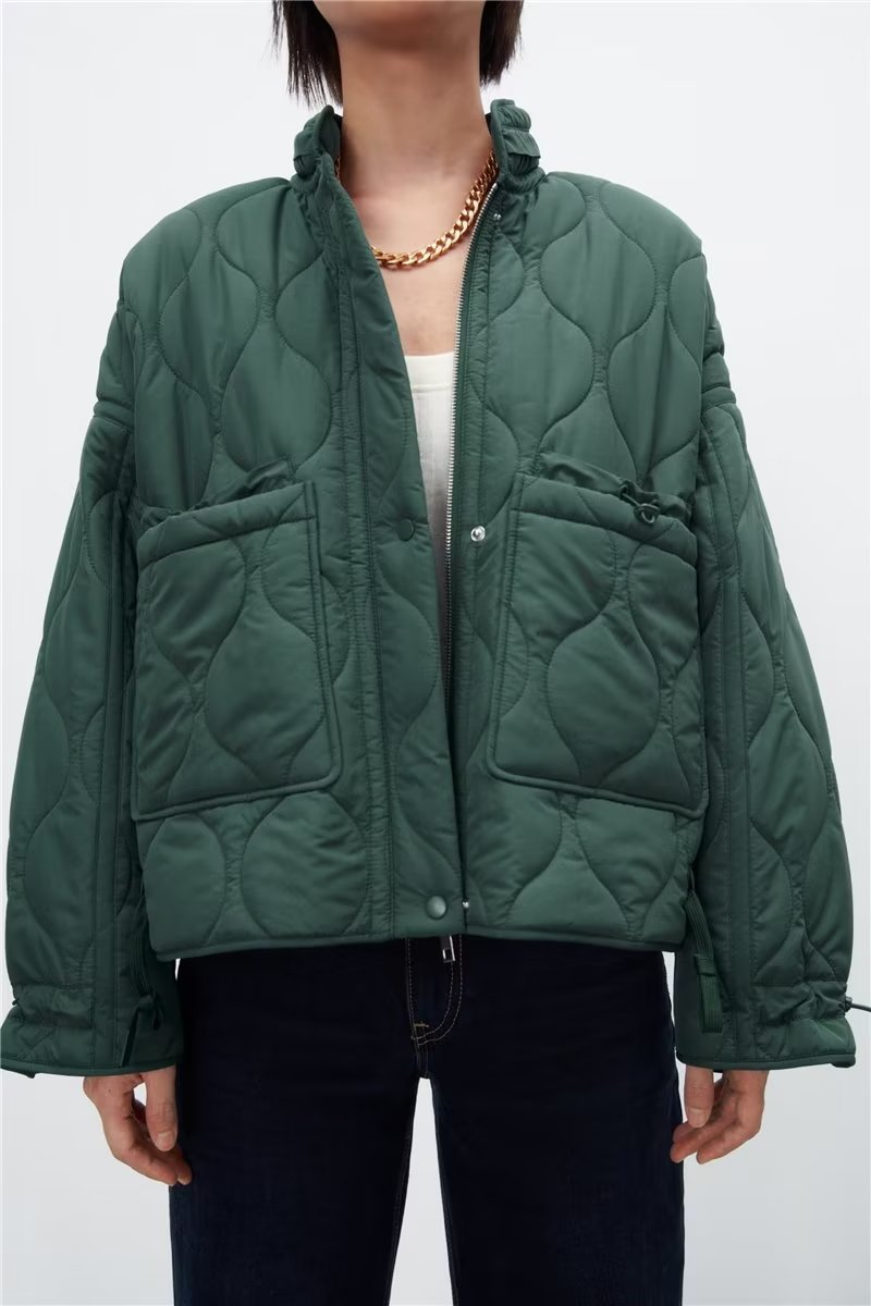 Autumn Quilted Hooded Large Loose Pockets Cotton Coat Jacket
