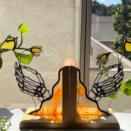 Funny Window Corner Decor - Skelly Hand Suncatcher