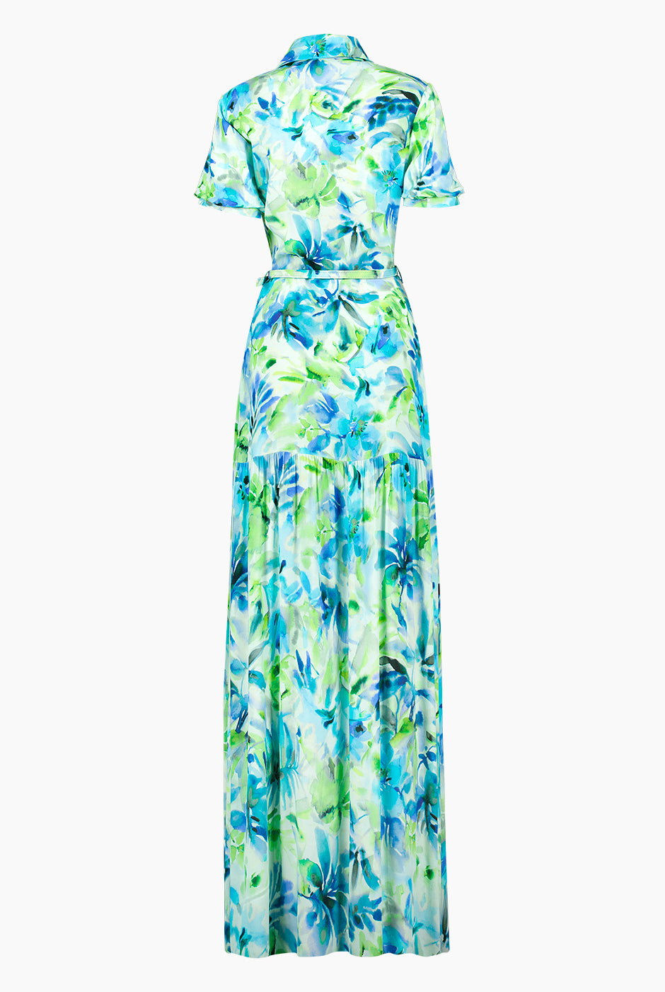 Vestido maxi de manga corta y cuello camisero