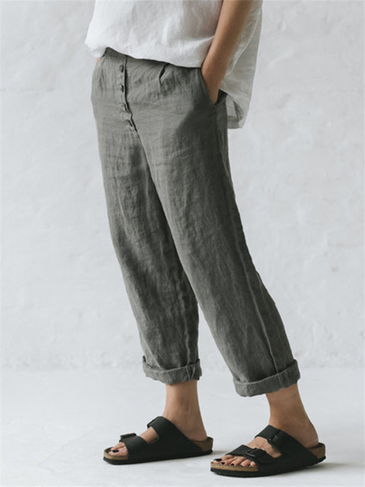 Button Up Comfy Cropped Casual Pants