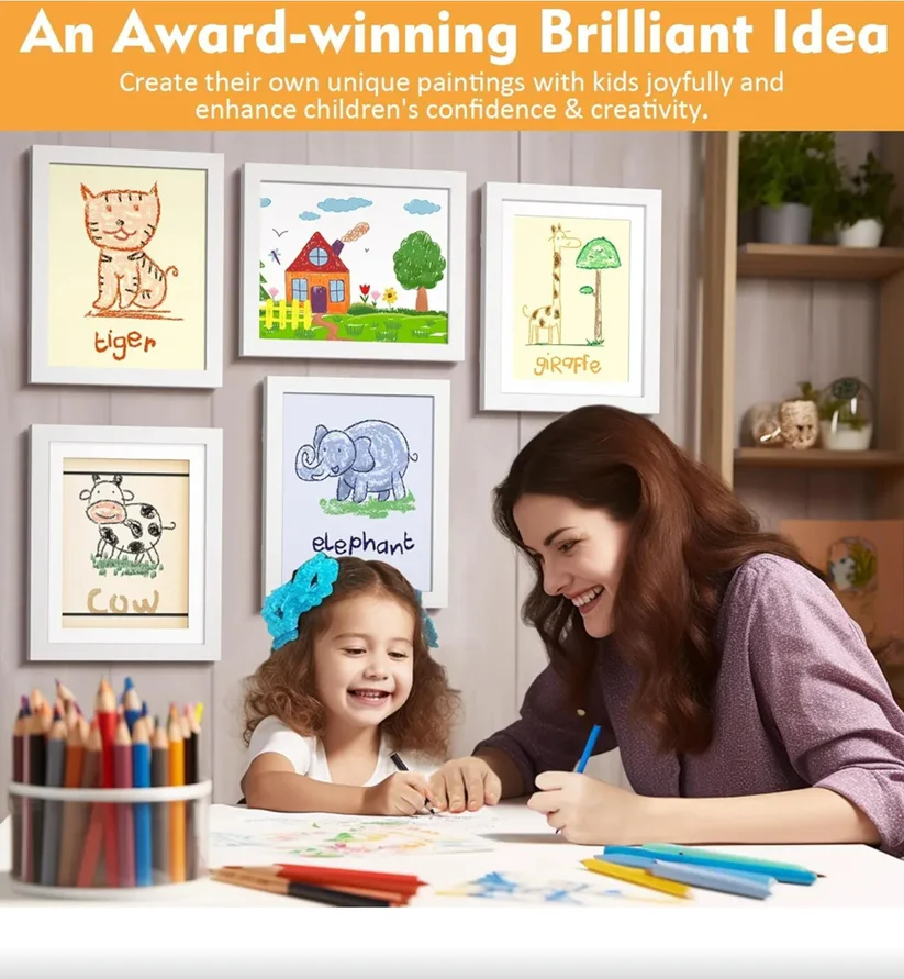 Kids Art Display Magnet Frame With Picture Lights-Fit for hold 50+ pcs A4 or less size artwork