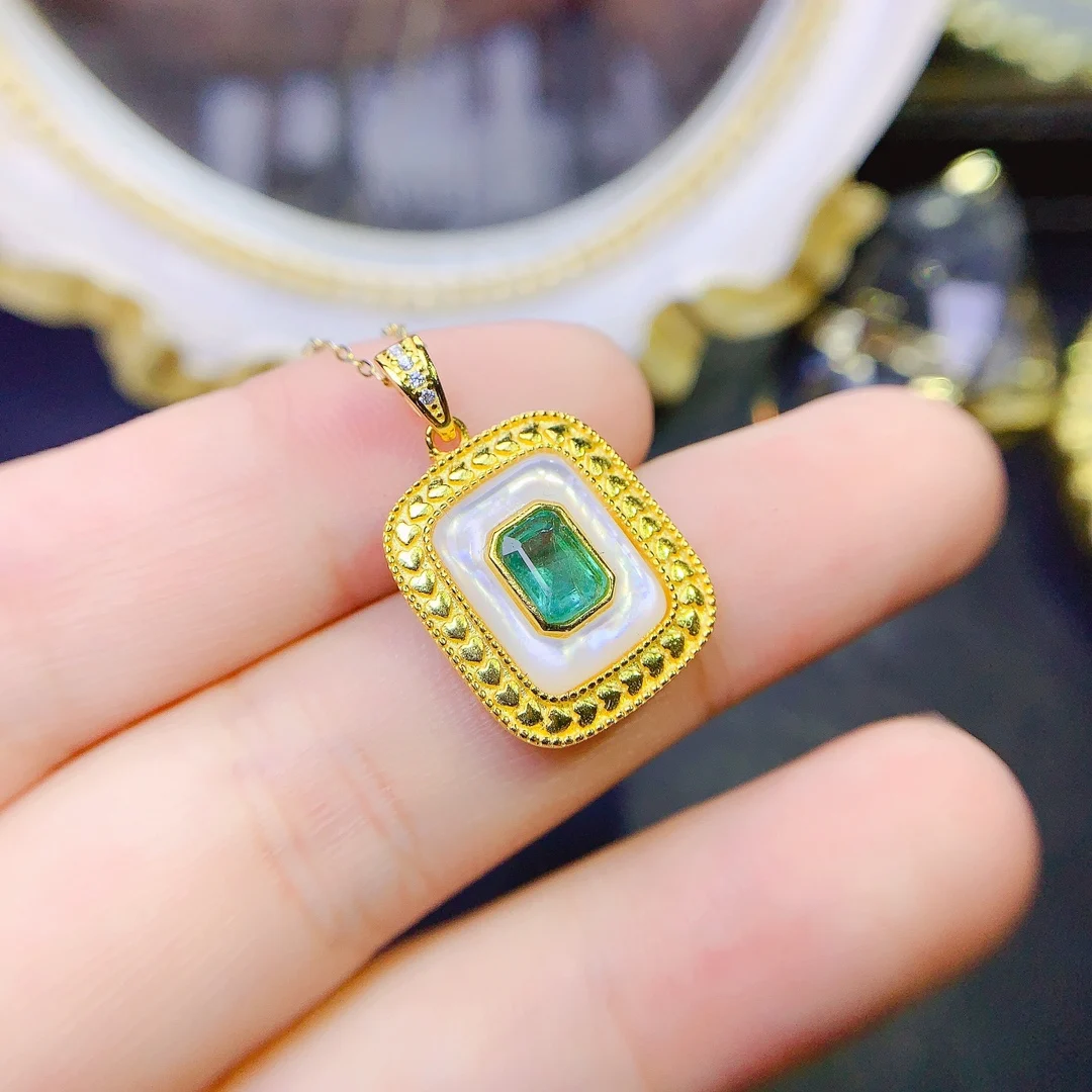 Emerald Silver 925 Jewelry Women's Gem Pendant 925 Sterling Silver Women's Luxury Necklace Christmas Shipping Free