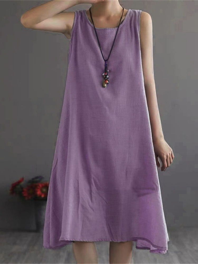 Basic Flowy A Line Woven Tank Midi Dress