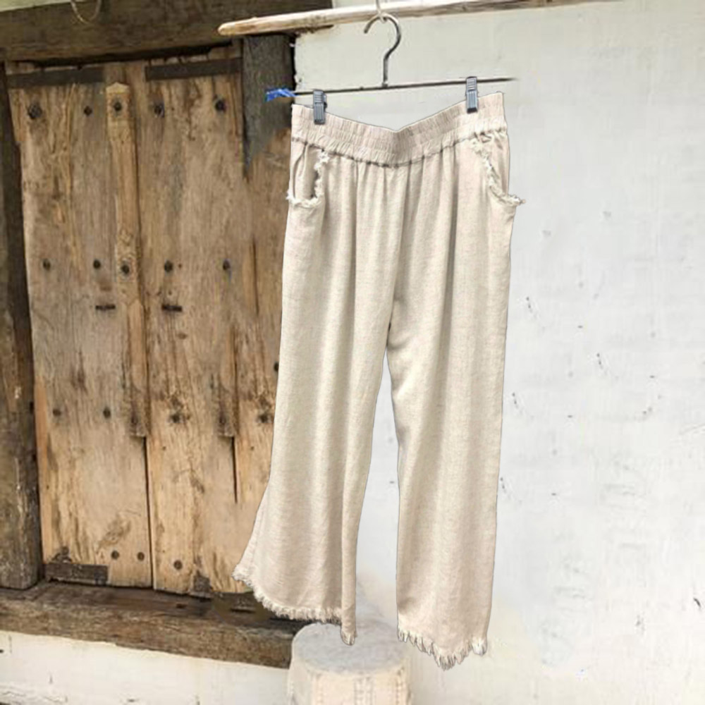 Solid Color Pocket Tassels Casual Pants