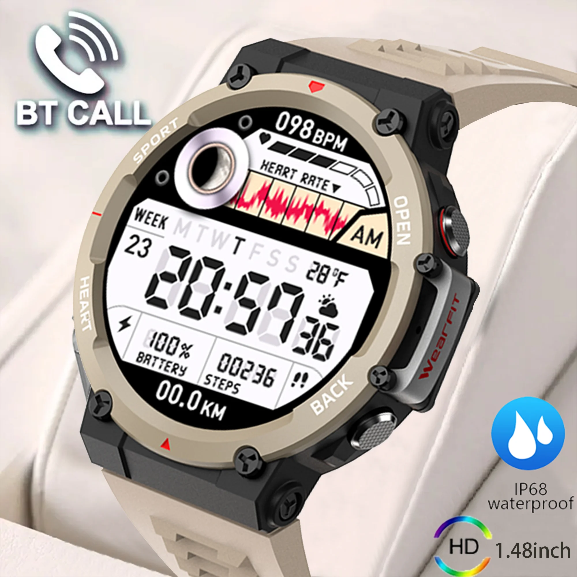 2024 New outdoor HD Bluetooth call men's smartwatch 1.48inch full screen touch heart rate and blood pressure monitoring + box