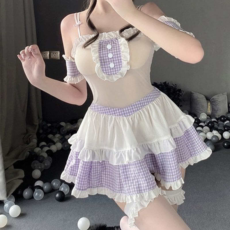 See-through Plaid Slip Lingerie Dress