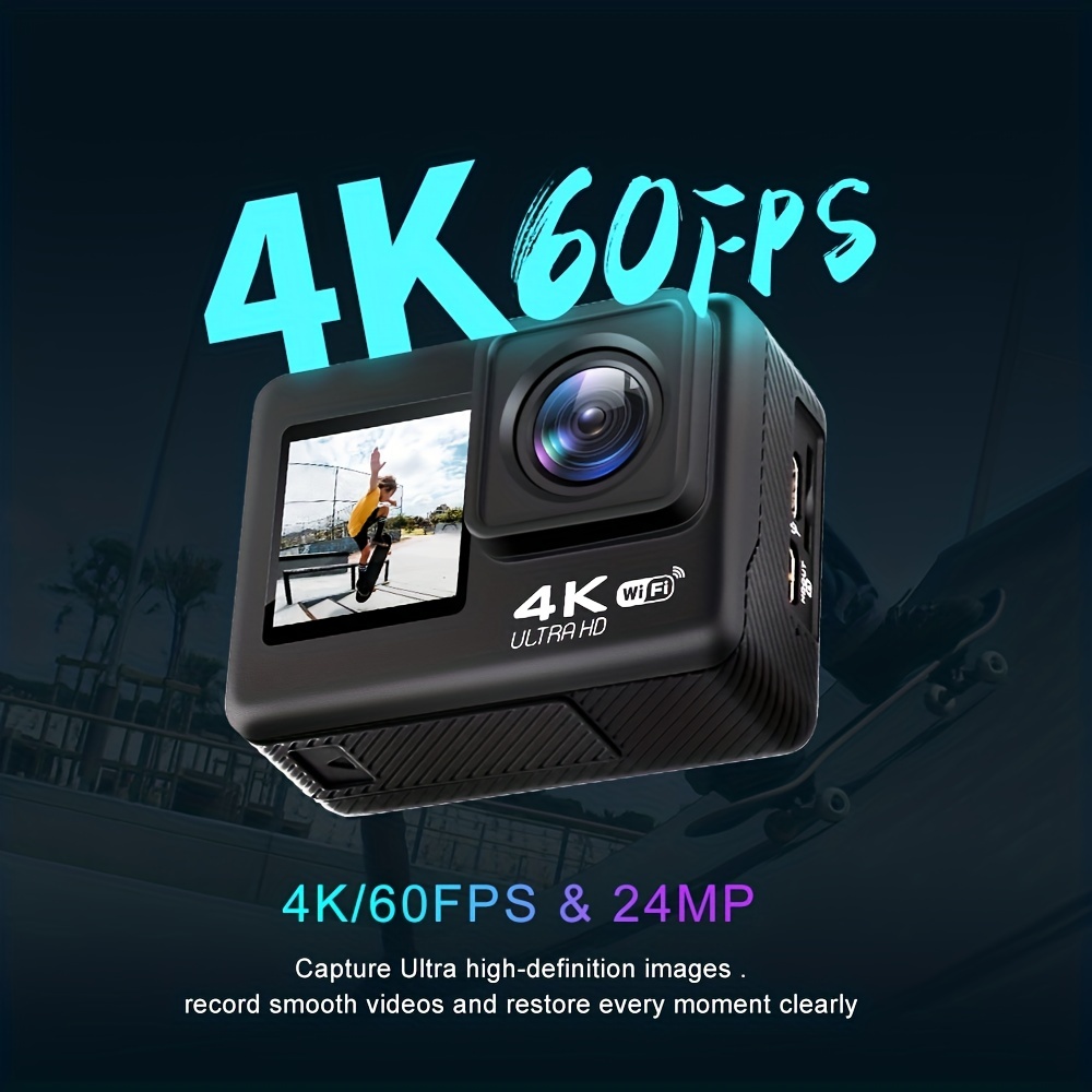 4K/60fps Touch Screen Hd Screen 170 Degree Wide Angle Unwaterproof 1181.1inch WiFi Action Camera With Remote Control Max Support 128GB Memory Card (not Included Sd Card )