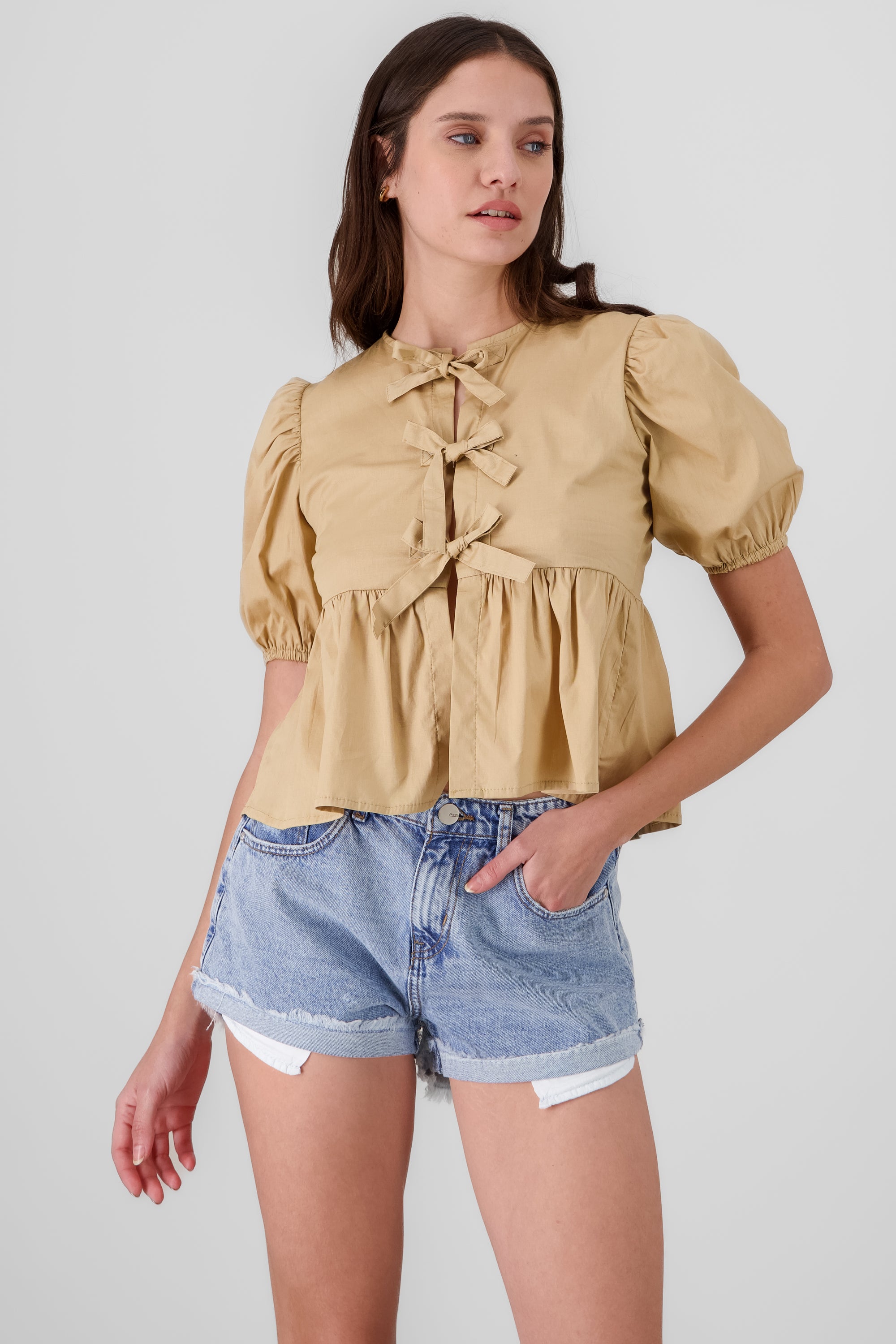 Puff Sleeve Blouse With Bow Detail