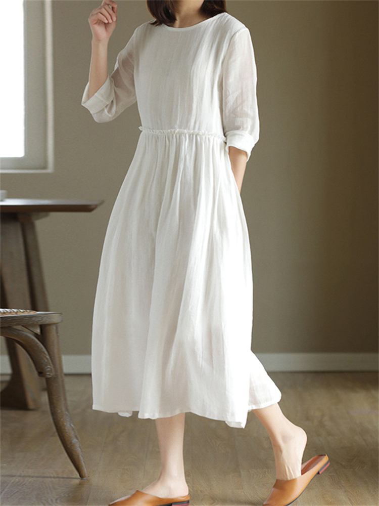 Vintage Flowy Pleated Woven Maxi Dress