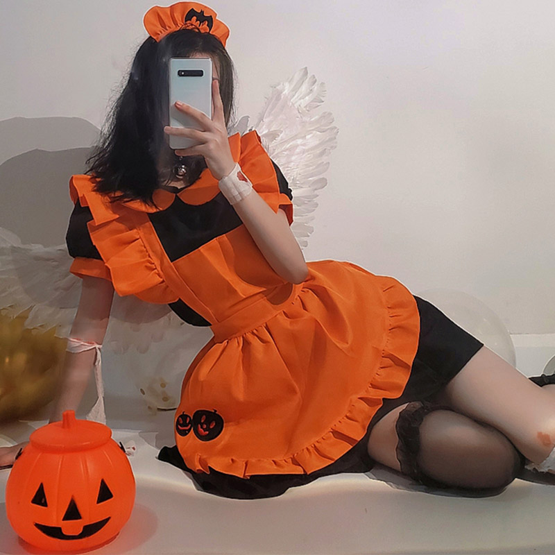 Cosplay Pumpkin Bat Embroidery Doll Collar Maid Dress