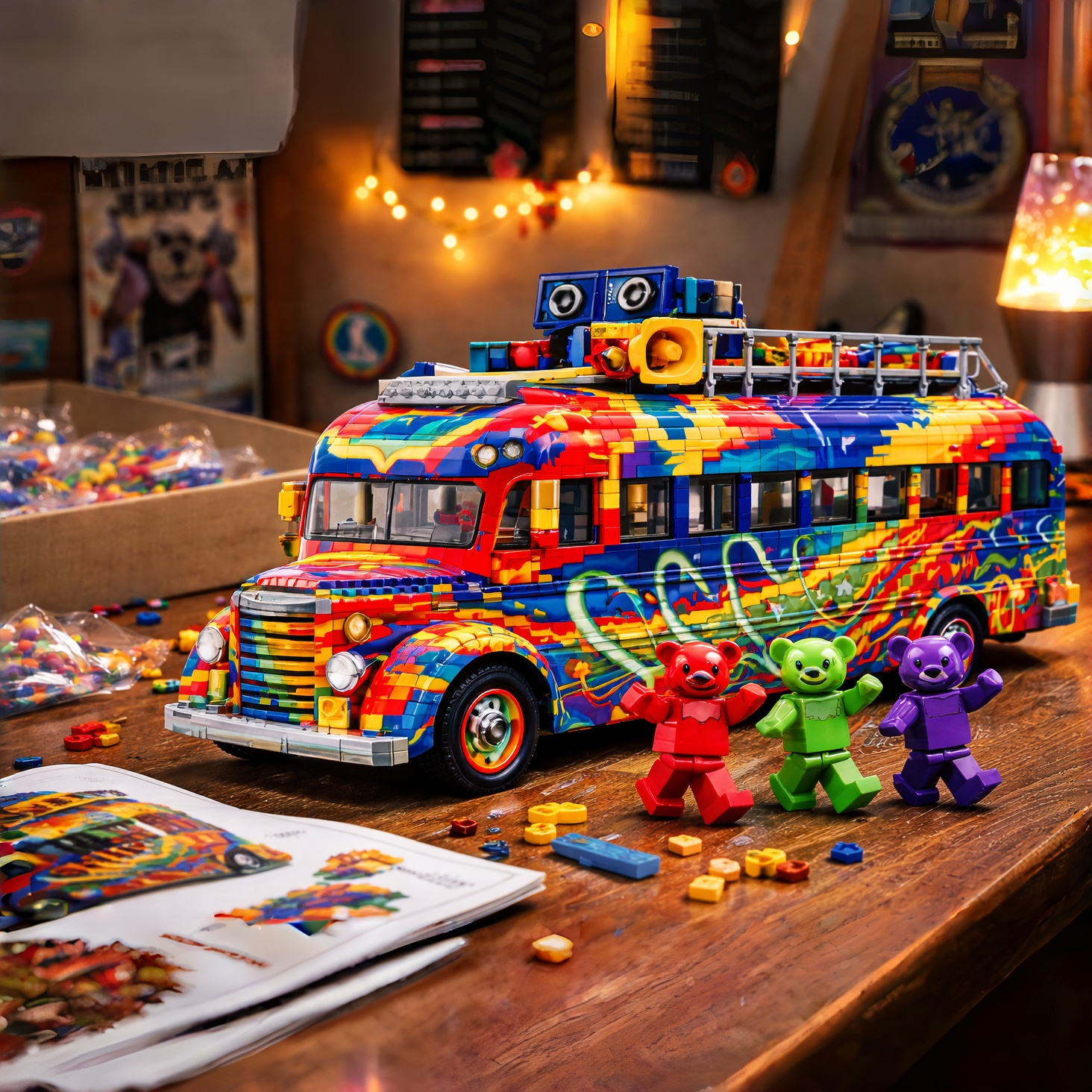 The Warlocks 60th Anniversary Psychedelic Magic Bus & Dancing Bears Brick Set