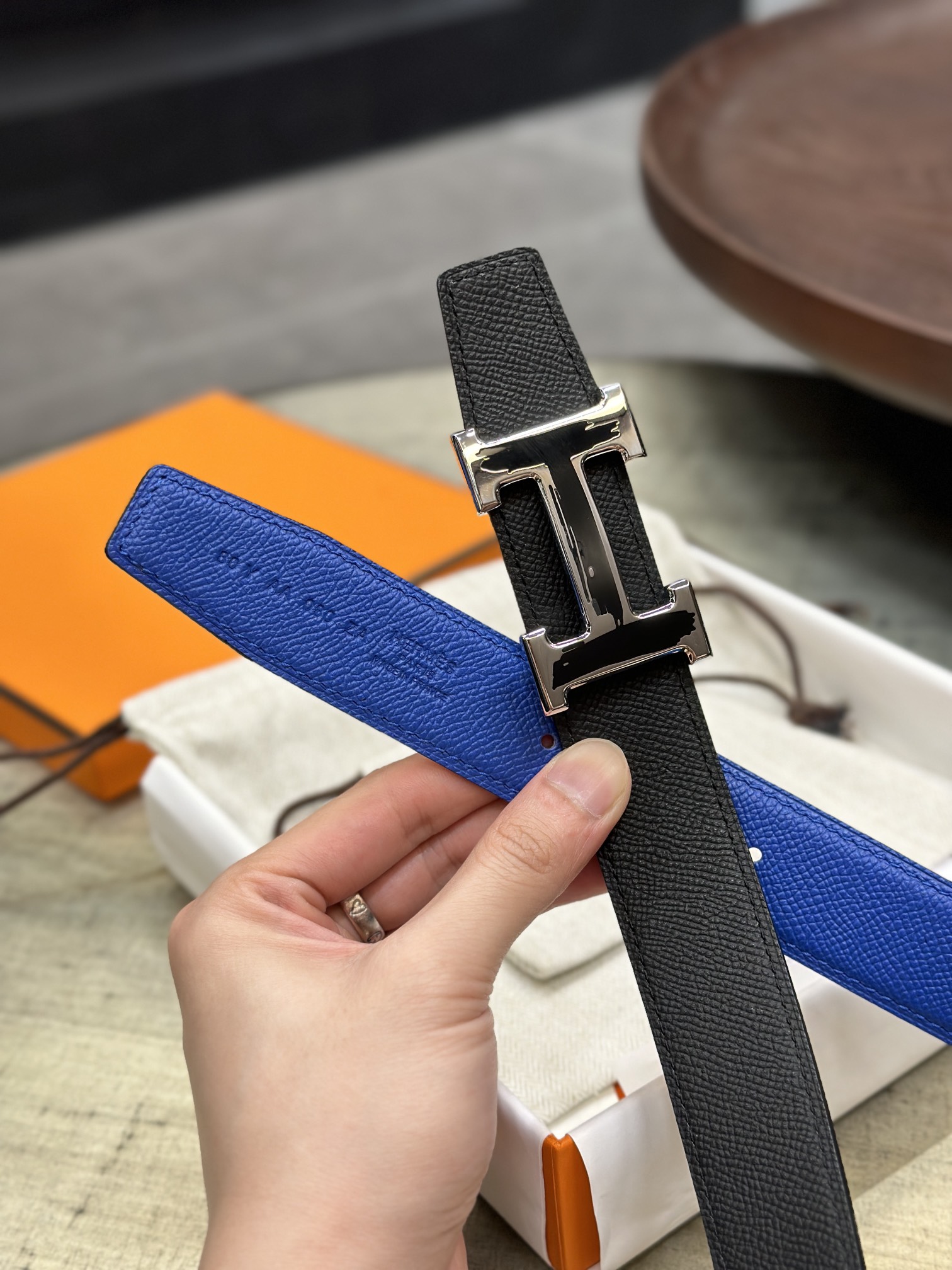Hermès epsom double-faced calfskin belt 3.2CM wide