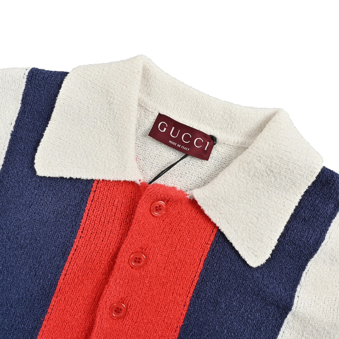 Gucci 24ss contrast stripe knitted Polo short sleeve
