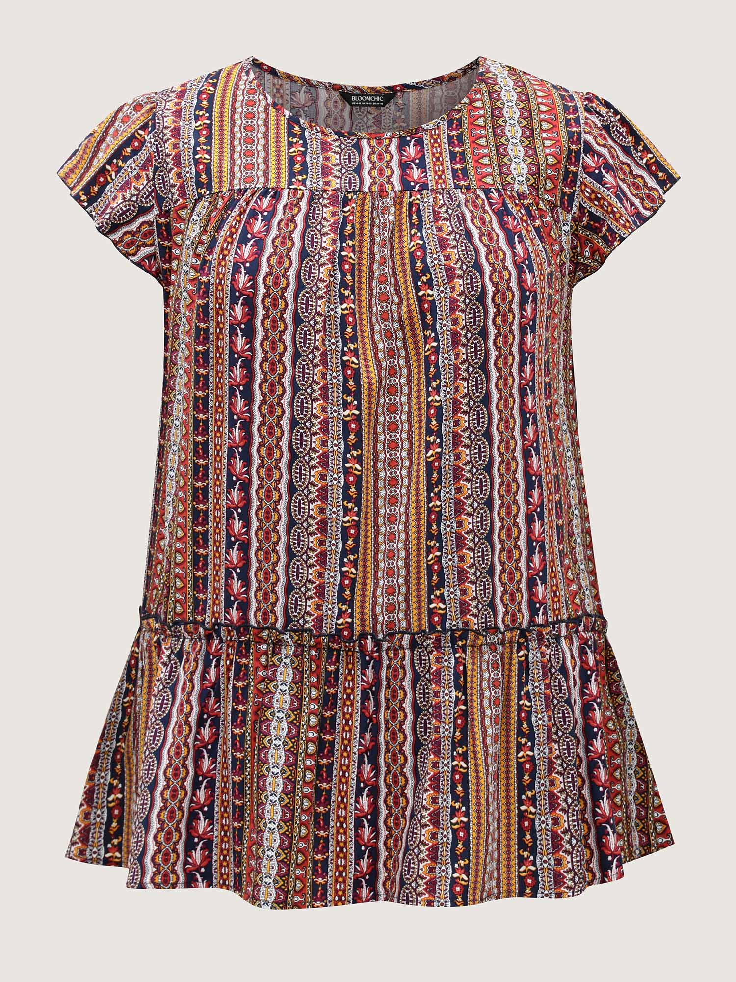 Boho Stripes Tiered Ruffle Blouse