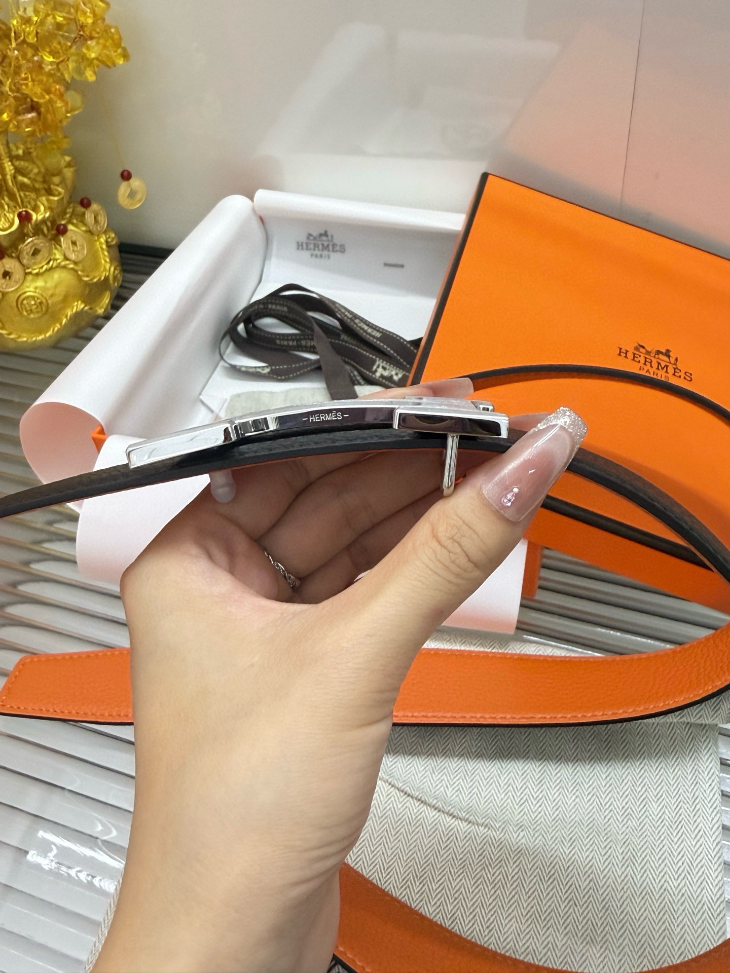 Hermès TOGO calfskin double-sided belt width 3.8CM