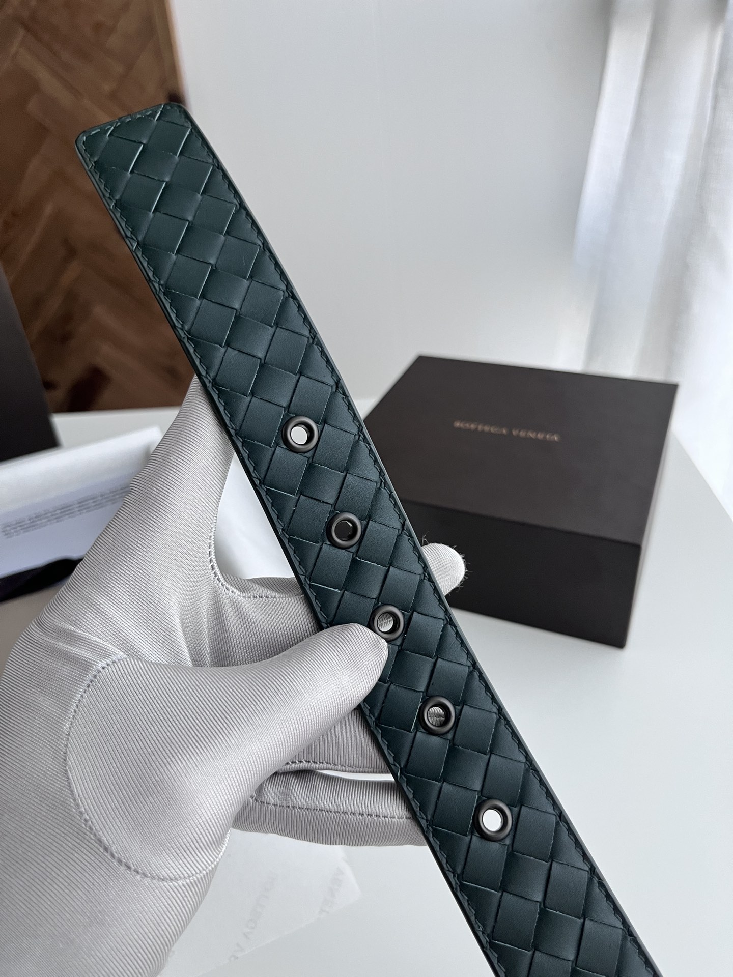 Bottega Veneta intreccio woven cowhide double-sided belt 3.5cm wide