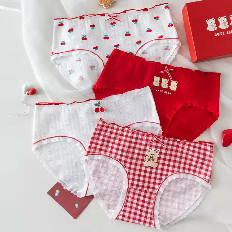 4 Pack Bear Cherry Print Panty Set